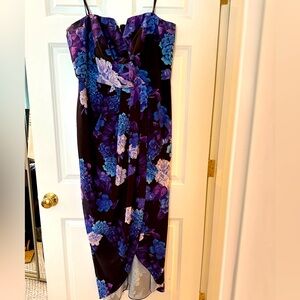 City Chic S/16 black sleeveless formal dress with blue and purple hydrangea